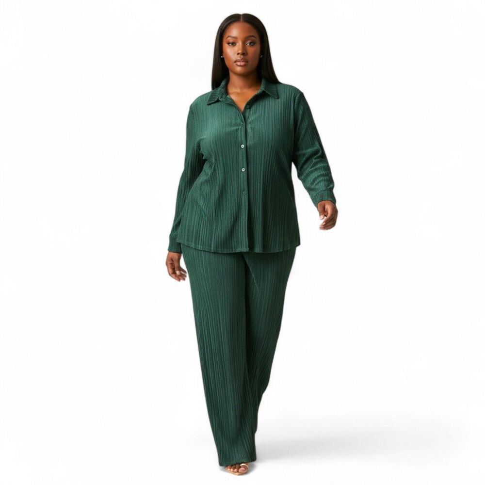 Nine.Eight Plisse Pleat Shirt and Pants Set, Sycamore Green. Size 3X NEW!